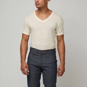 Wool & Prince Mens 100% Merino Wool V-Neck Undershirt Natural White Size Small
